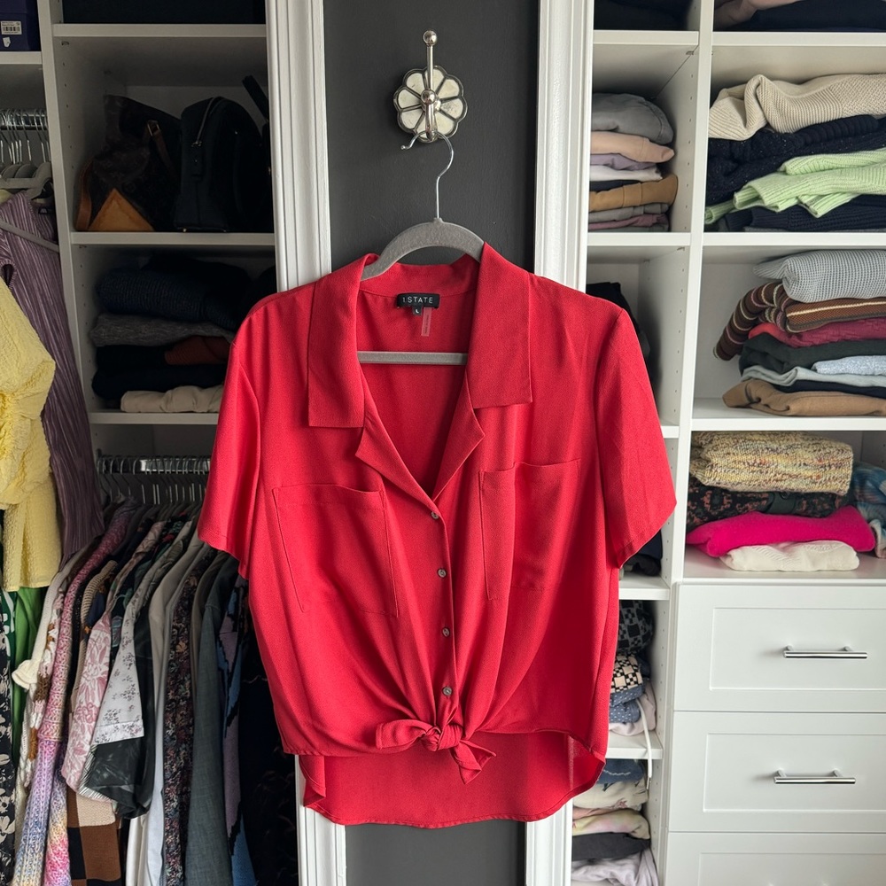 1 State red button-down blouse - size L